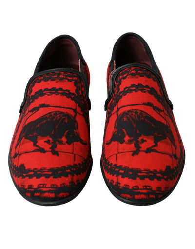 Dolce & Gabbana Red Black Torero Loafers Slippers Men Shoes