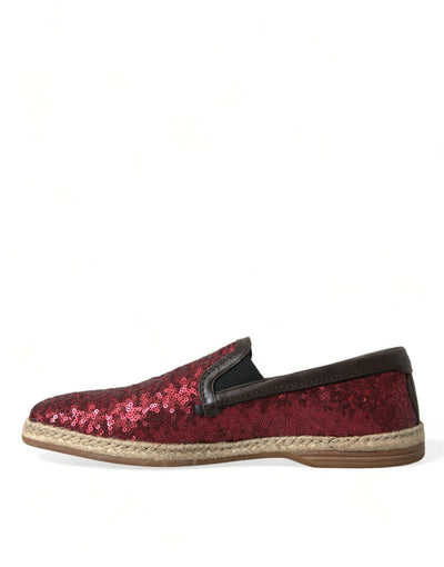 Dolce & Gabbana Red Sequined Loafers Slippers Men Shoes