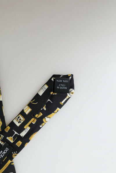 Dolce & Gabbana Black Yellow Musical Instrument Print Necktie Tie