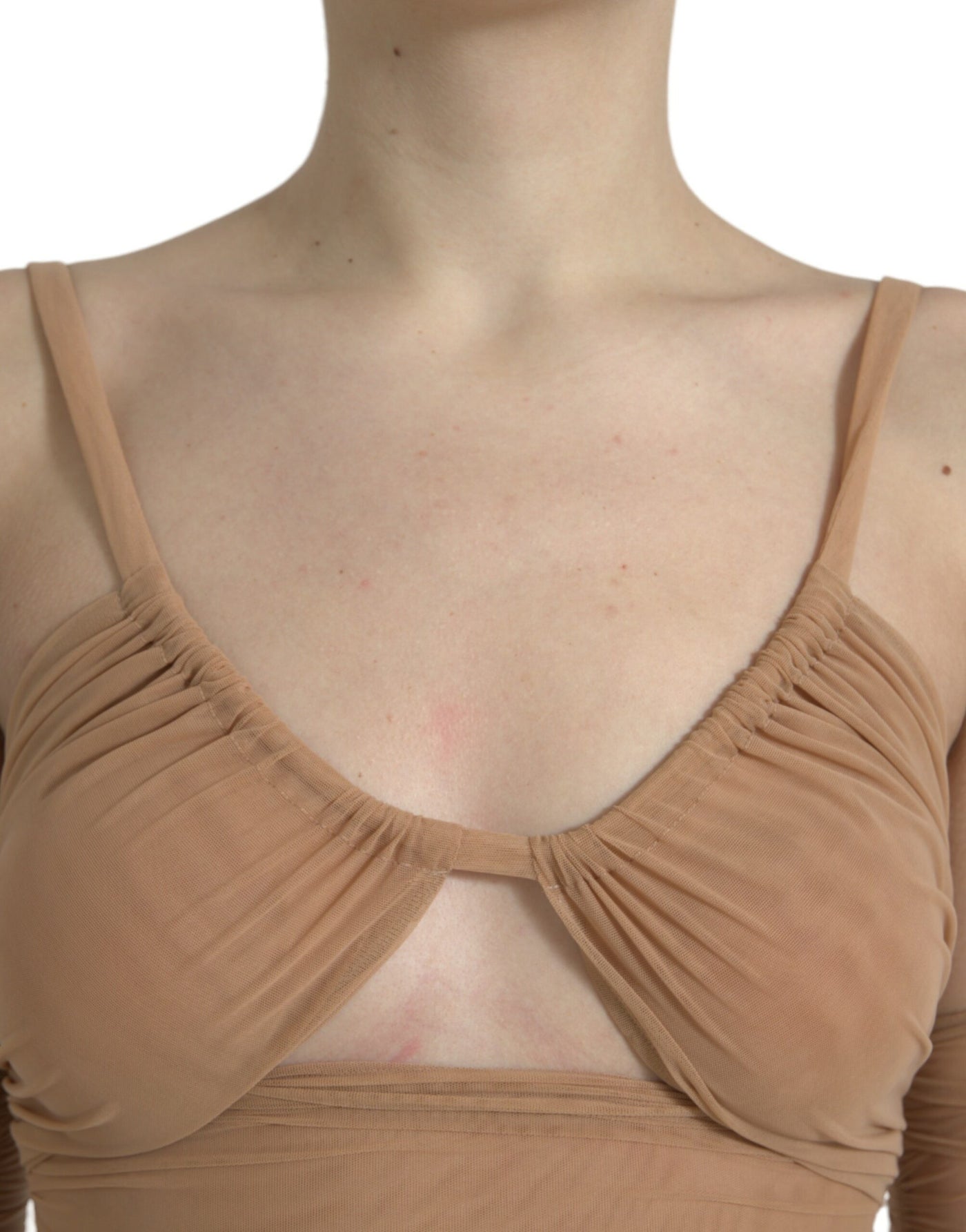 Dolce & Gabbana Brown Nylon Stretch Open Shoulder Cropped Top
