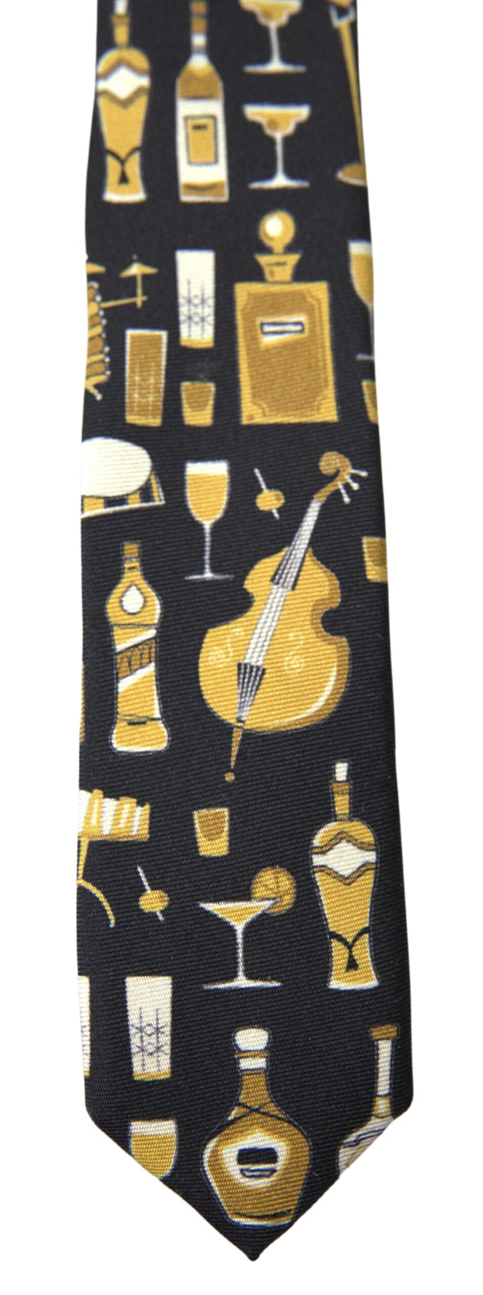 Dolce & Gabbana Black Yellow Musical Instrument Print Necktie Tie