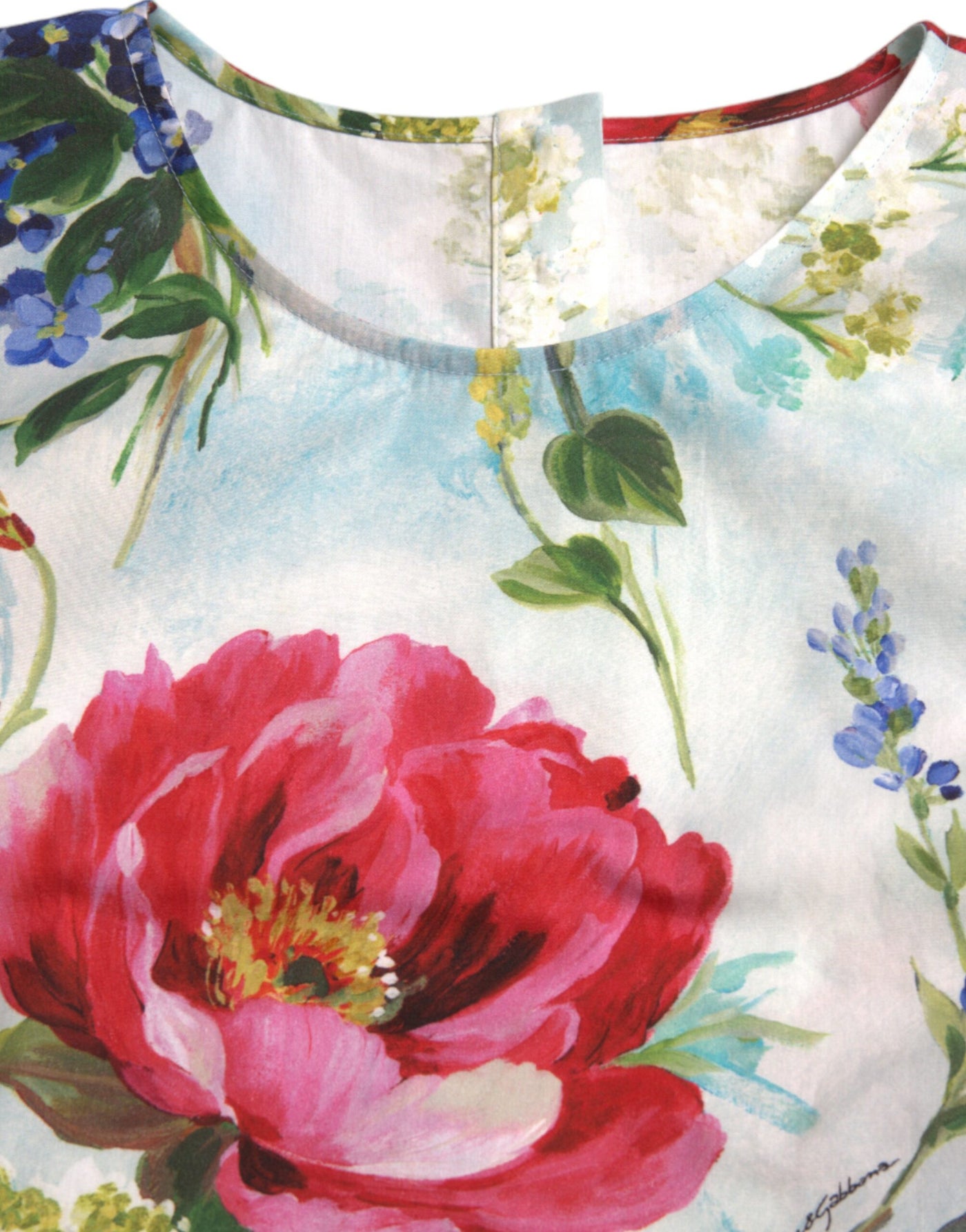 Dolce & Gabbana Multicolor Floral Cotton Round Neck Blouse Top