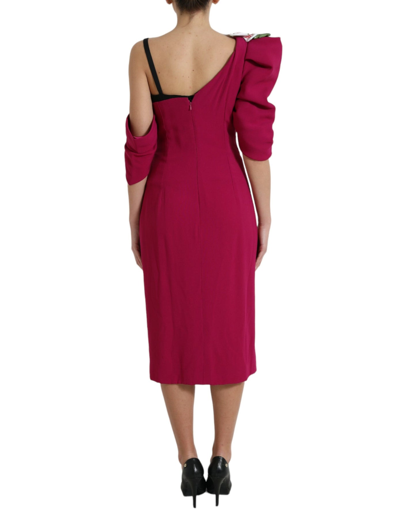 Dolce & Gabbana Purple Flower Embellished One Shoulder Dress
