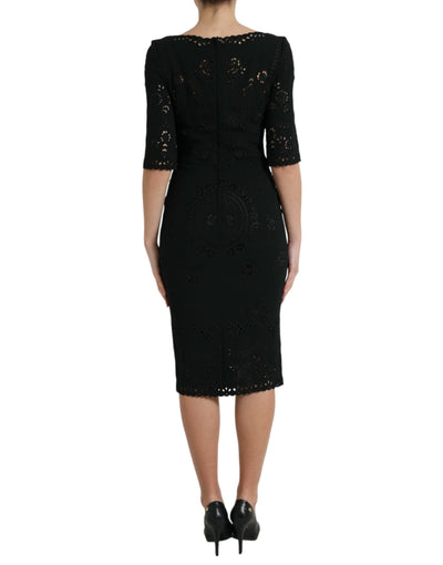 Dolce & Gabbana Black Floral Lace Viscose Bodycon Midi Dress