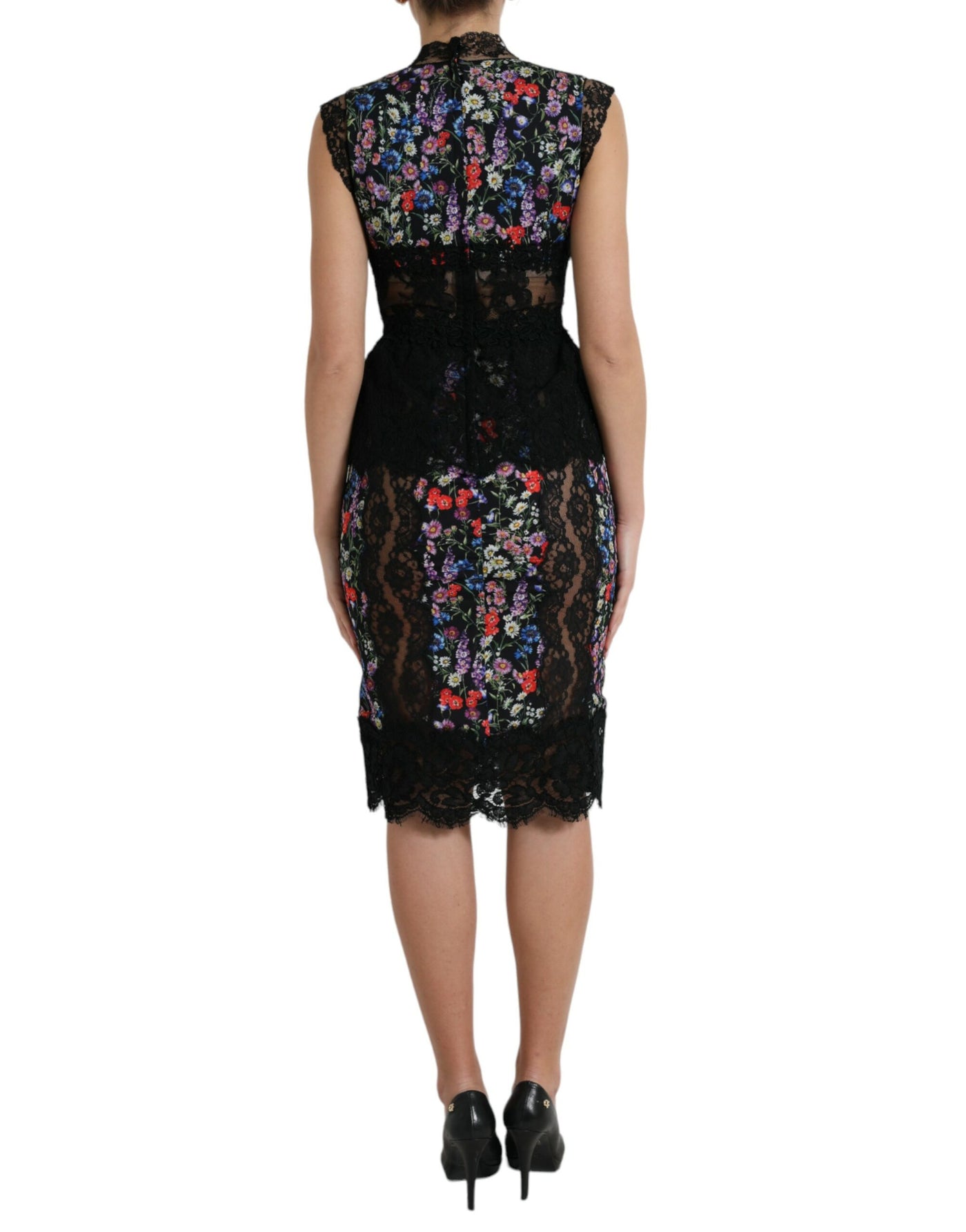 Dolce & Gabbana Multicolor Floral Print Lace Sheath Dress