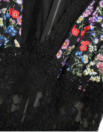 Dolce & Gabbana Multicolor Floral Print Lace Sheath Dress