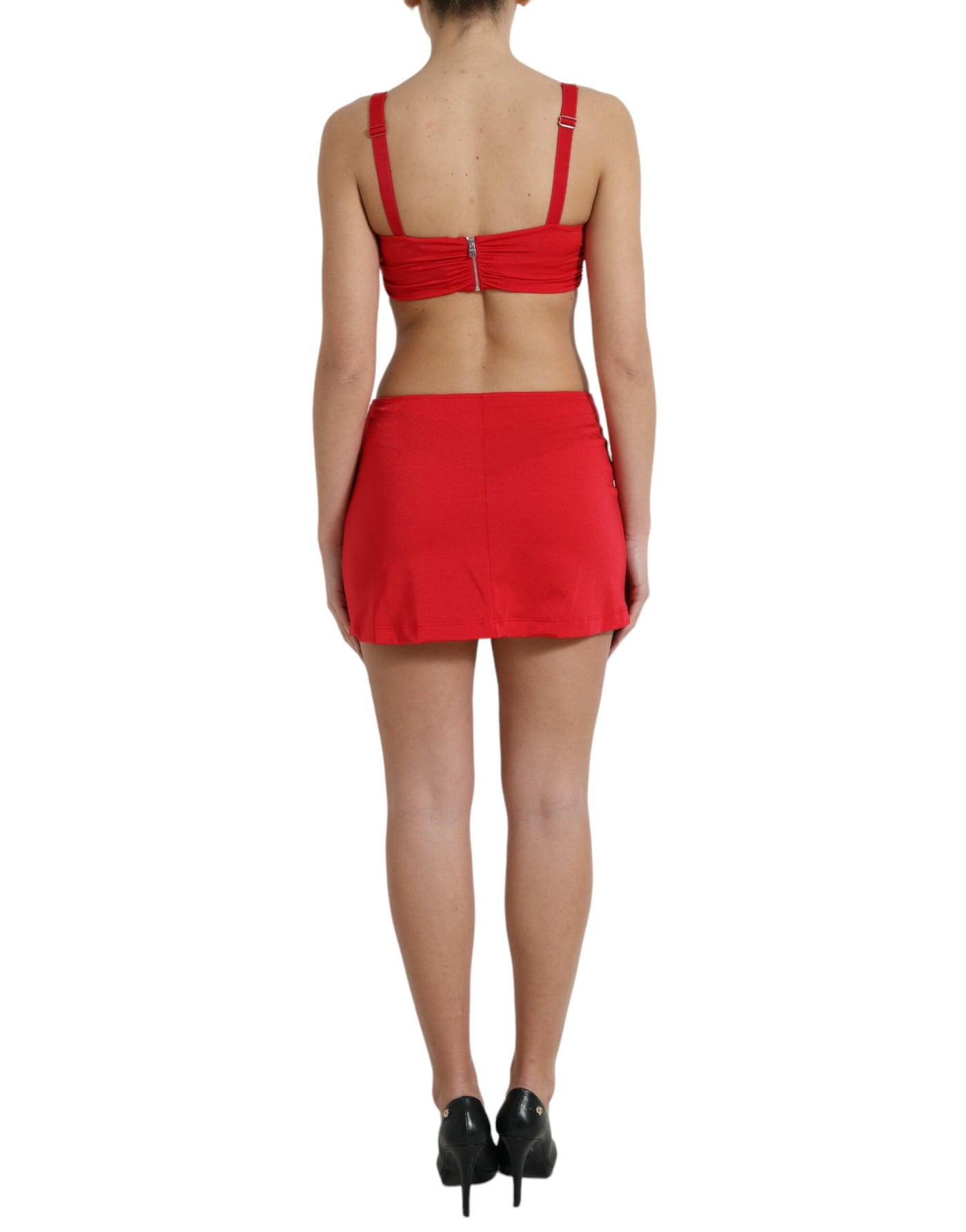 Dolce & Gabbana Red Cutout Nylon Sheath Sleeveless Mini Dress