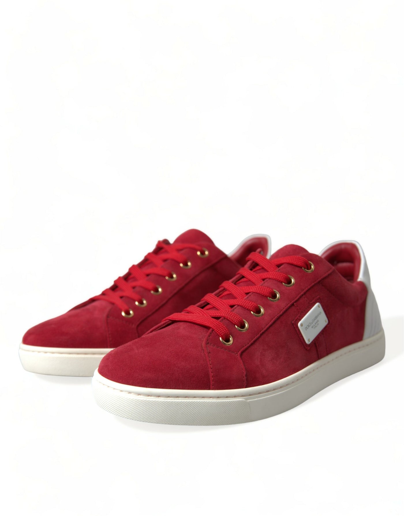 Dolce & Gabbana Red Suede Leather Men Low Top Sneakers Shoes