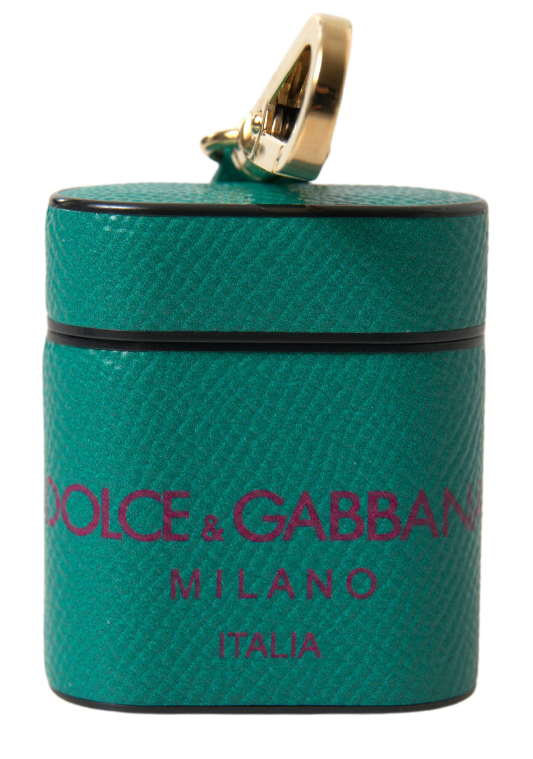 Dolce & Gabbana Green Maroon Calf Leather Logo Print Strap Airpods Case