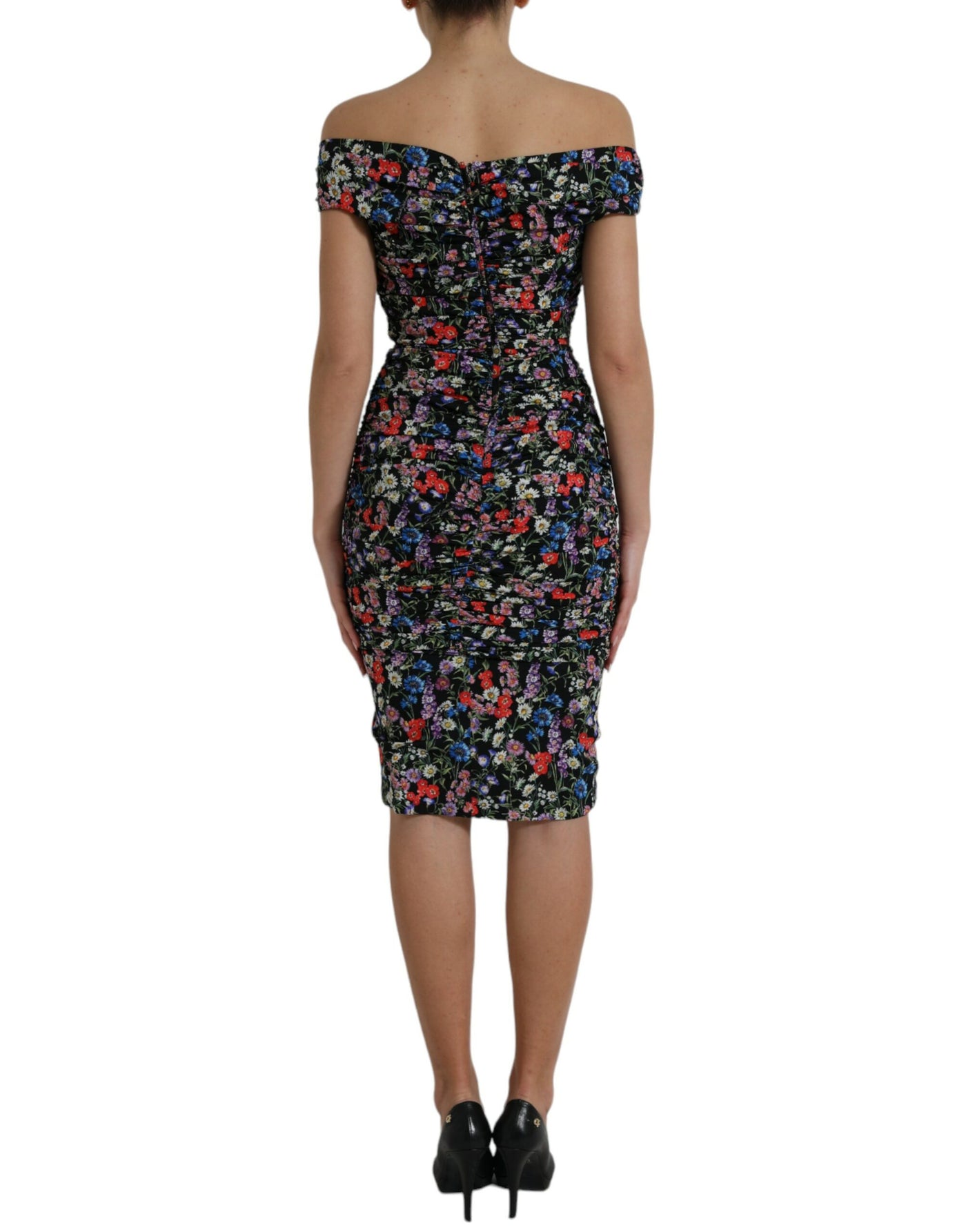 Dolce & Gabbana Multicolor Floral Sheath Off Shoulder Dress