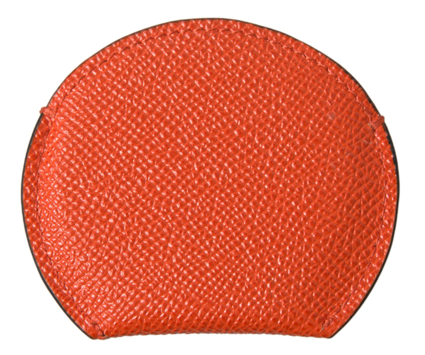 Dolce & Gabbana Orange Calfskin Leather Round Logo Hand Mirror Holder