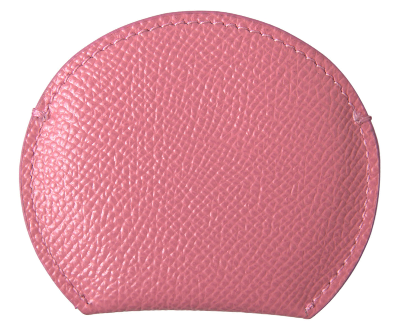 Dolce & Gabbana Pink Calfskin Leather Round Logo Print Hand Mirror Holder