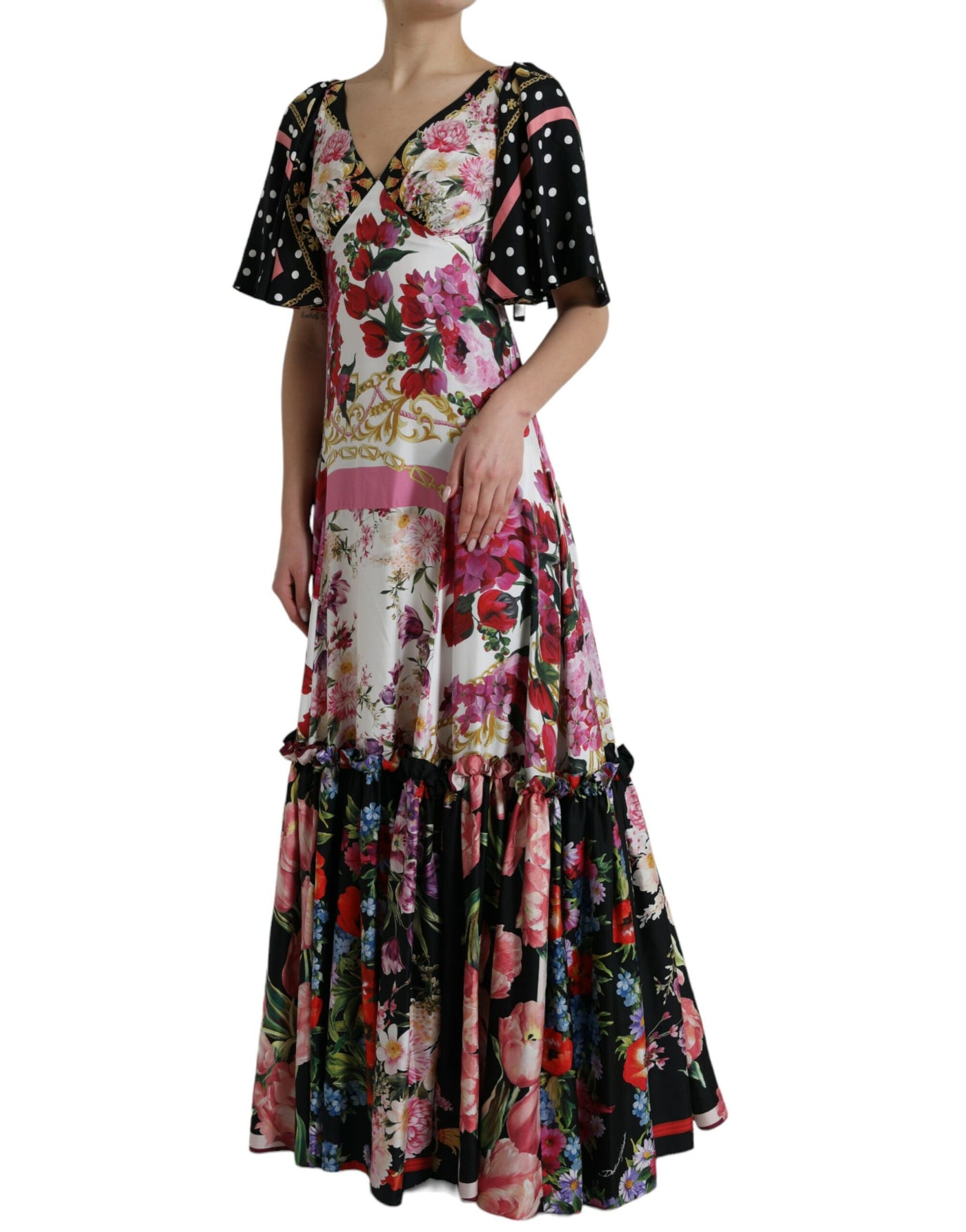 Dolce & Gabbana Multicolor Floral Print Silk Twill Gown Dress