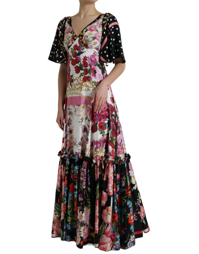 Dolce & Gabbana Multicolor Floral Print Silk Twill Gown Dress