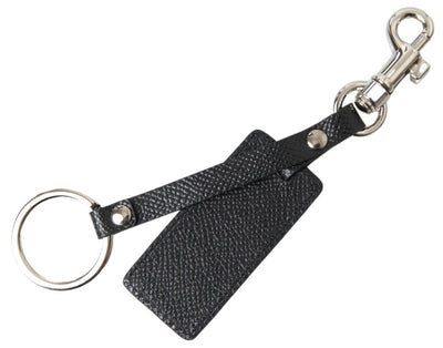 Dolce & Gabbana Black DG Logo Leather Silver Metal Keychain