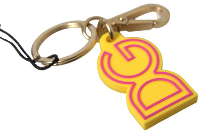 Dolce & Gabbana Yellow Rubber DG Logo Gold Brass Metal Keyring Keychain
