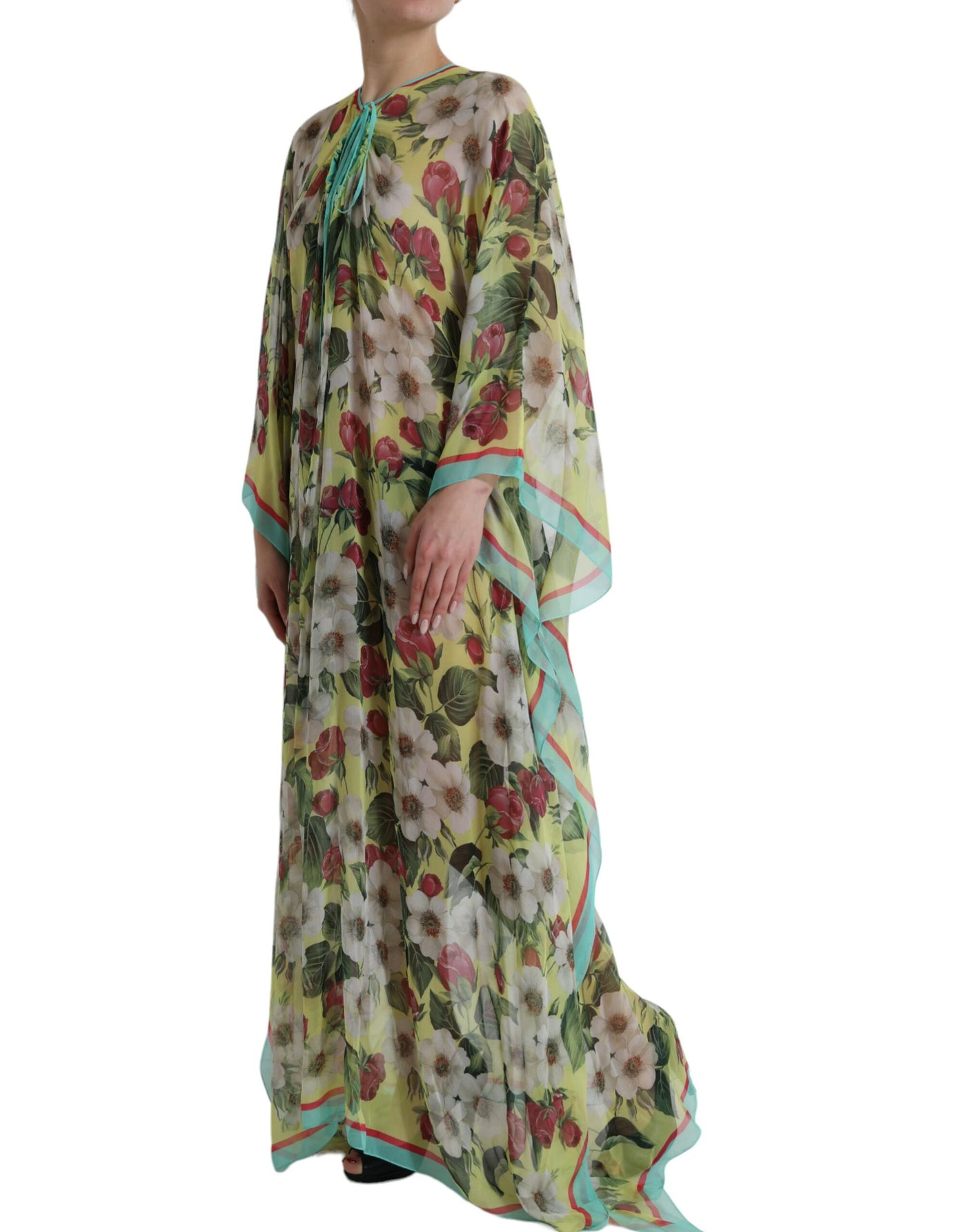 Dolce & Gabbana Multicolor Floral Silk Kaftan Maxi Dress