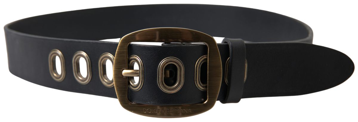 Dolce & Gabbana Black Leather Gold Metal Buckle Men Belt