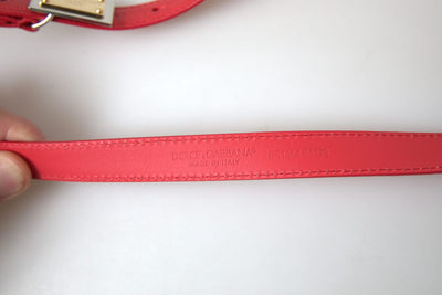 Dolce & Gabbana Red Leather Gold Engraved Metal Buckle Belt