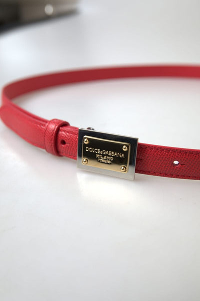 Dolce & Gabbana Red Leather Gold Engraved Metal Buckle Belt