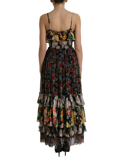 Dolce & Gabbana Multicolor Floral Chiffon Tiered Maxi Dress