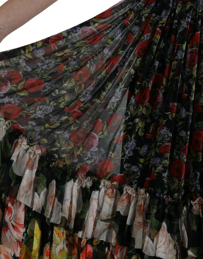 Dolce & Gabbana Multicolor Floral Chiffon Tiered Maxi Dress