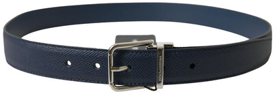 Dolce & Gabbana Blue Leather Silver Metal Buckle Belt