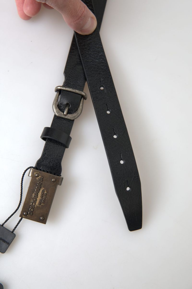Dolce & Gabbana Black Leather Antique Logo Buckle Belt
