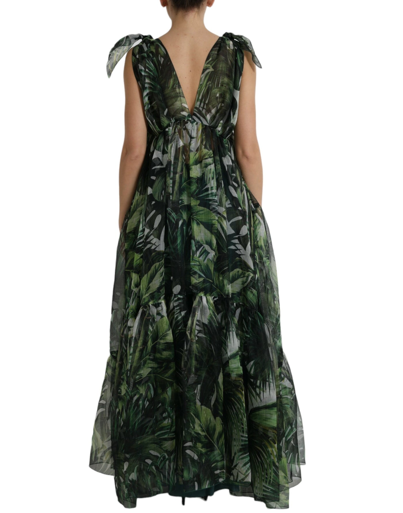 Dolce & Gabbana Green Flocked Leaf Georgette A-line Dress