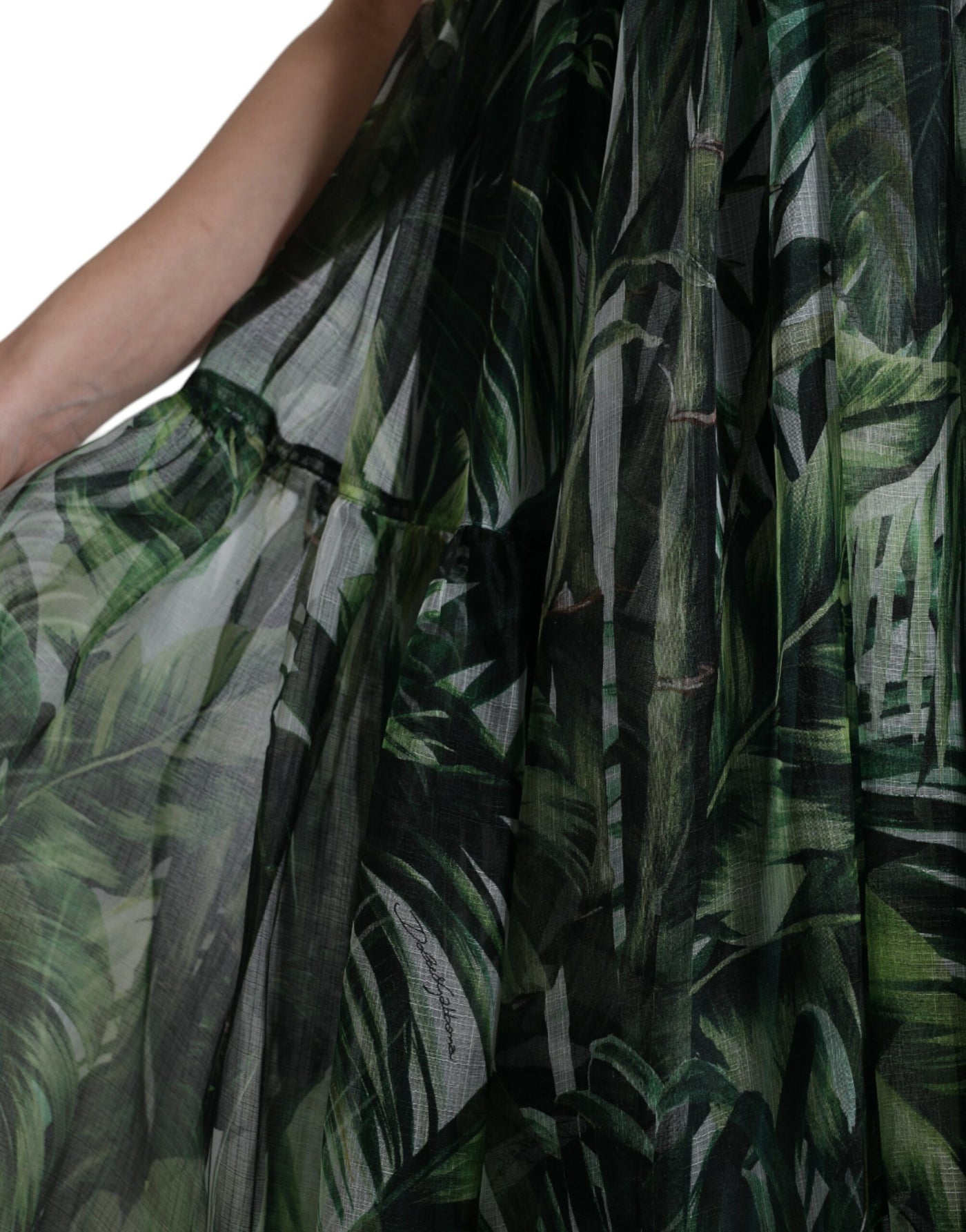 Dolce & Gabbana Green Flocked Leaf Georgette A-line Dress