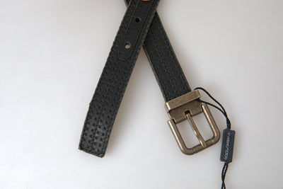 Dolce & Gabbana Black Leather Perforated Gold Buckle Belt