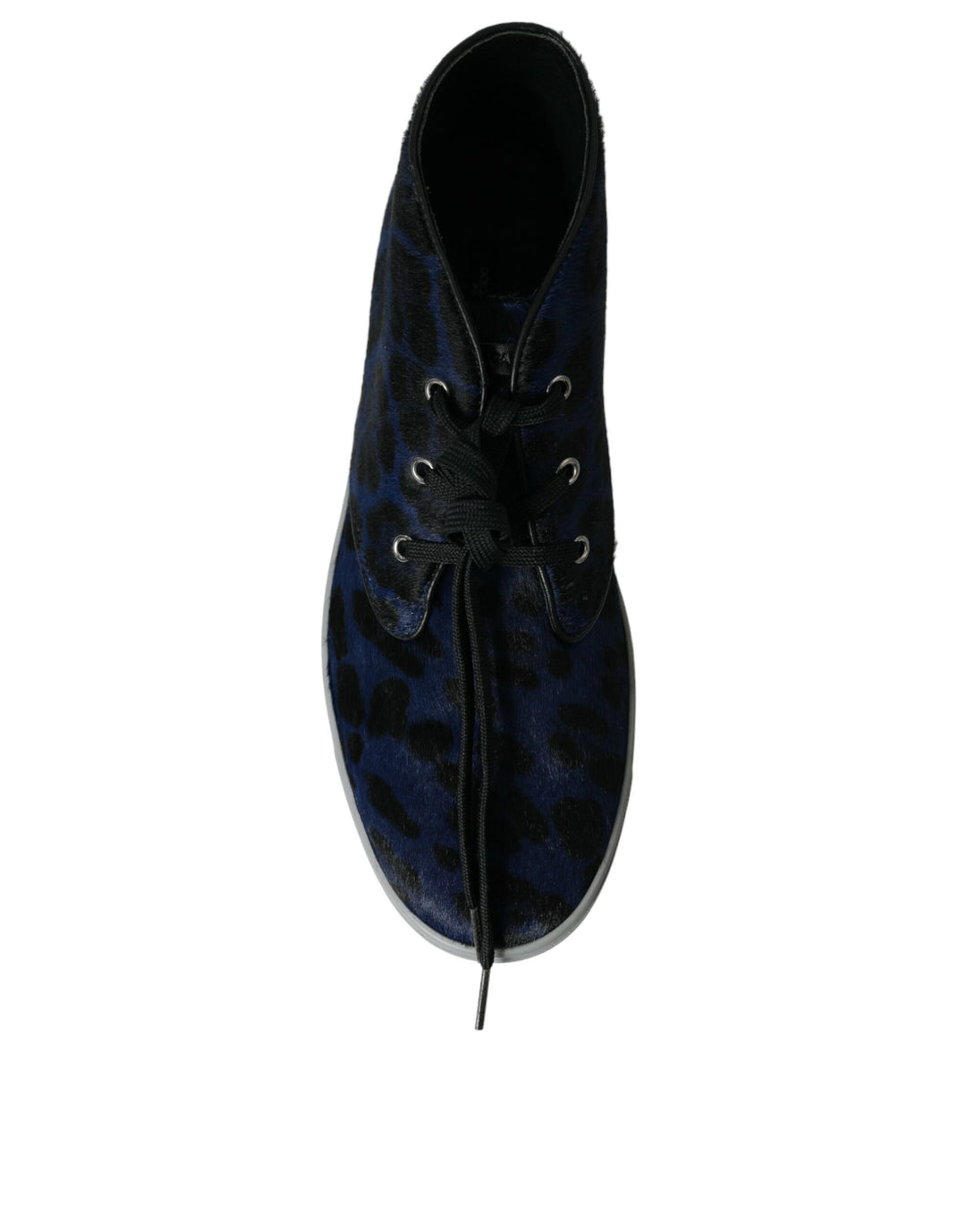 Dolce & Gabbana Blue Calfskin Leopard Mid Top Sneakers Shoes