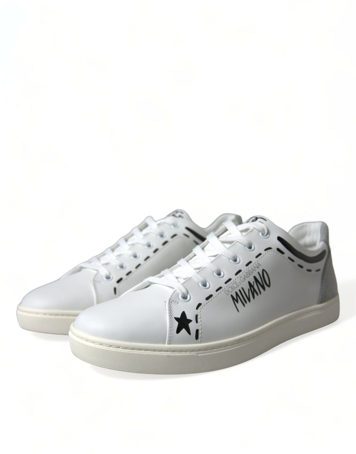 Dolce & Gabbana White Gray Leather LOVE Milano Sneakers Shoes