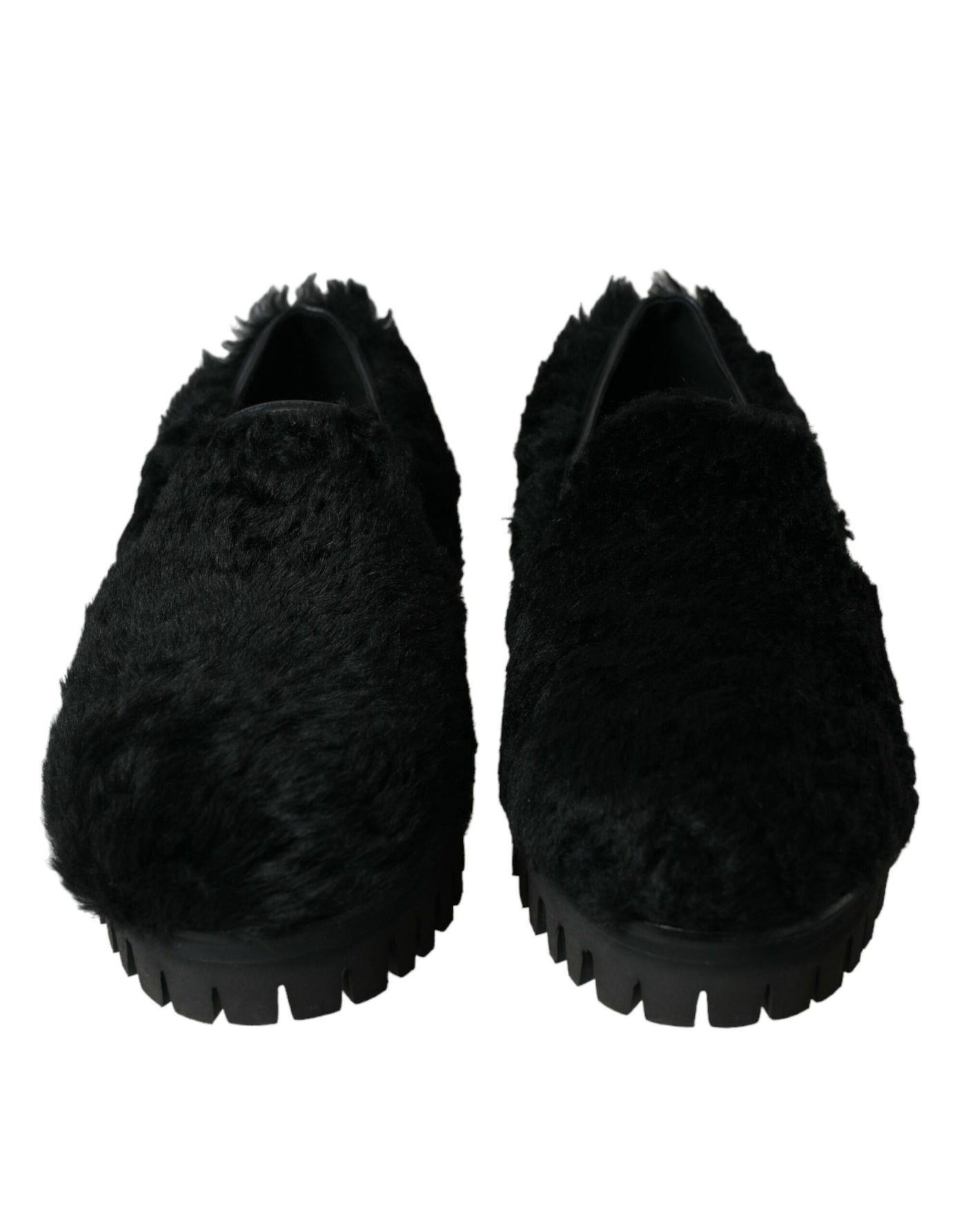 Dolce & Gabbana Black Fur Leather Slippers Dress Shoes