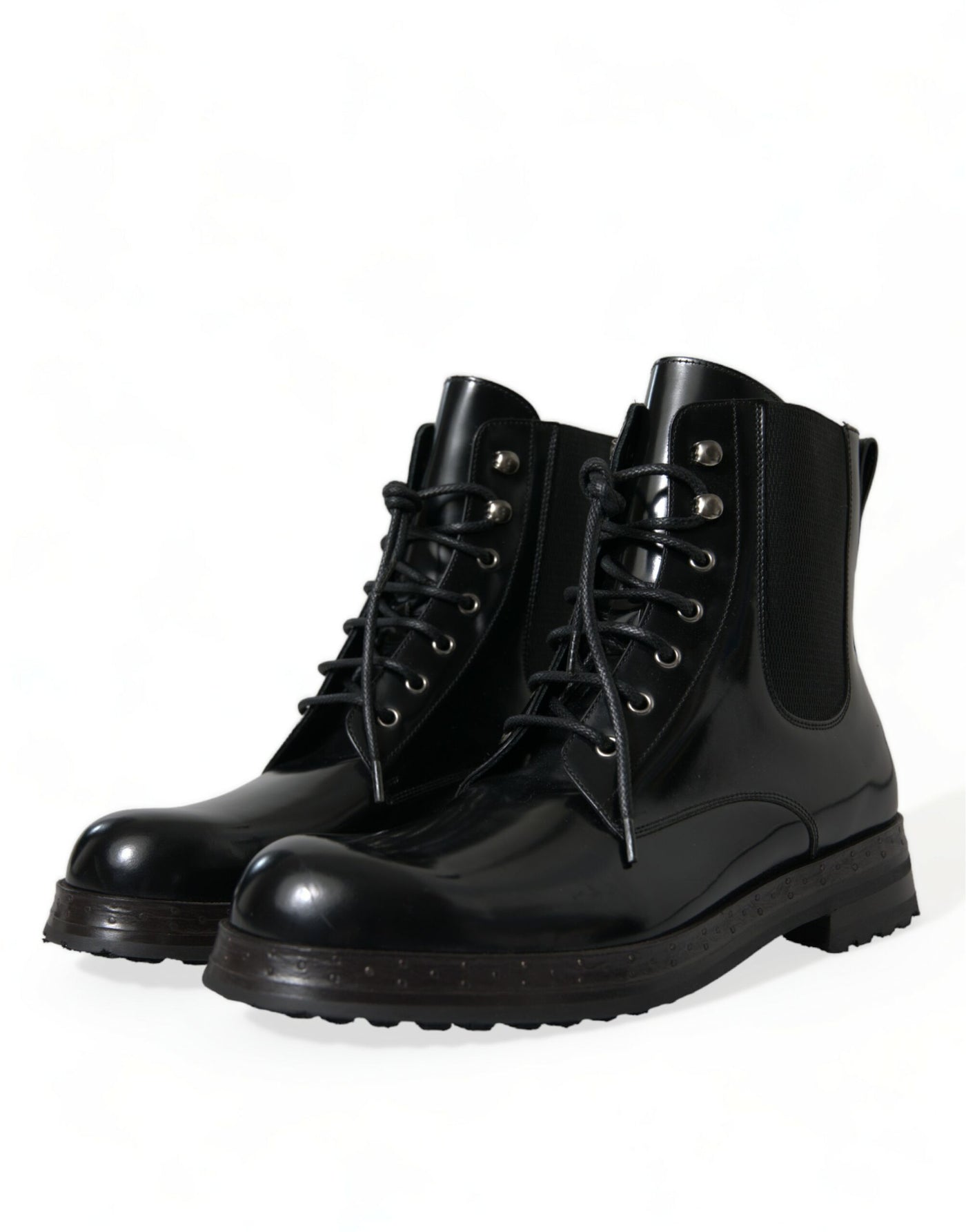 Dolce & Gabbana Black Leather Lace Up Mid Calf Boots Shoes