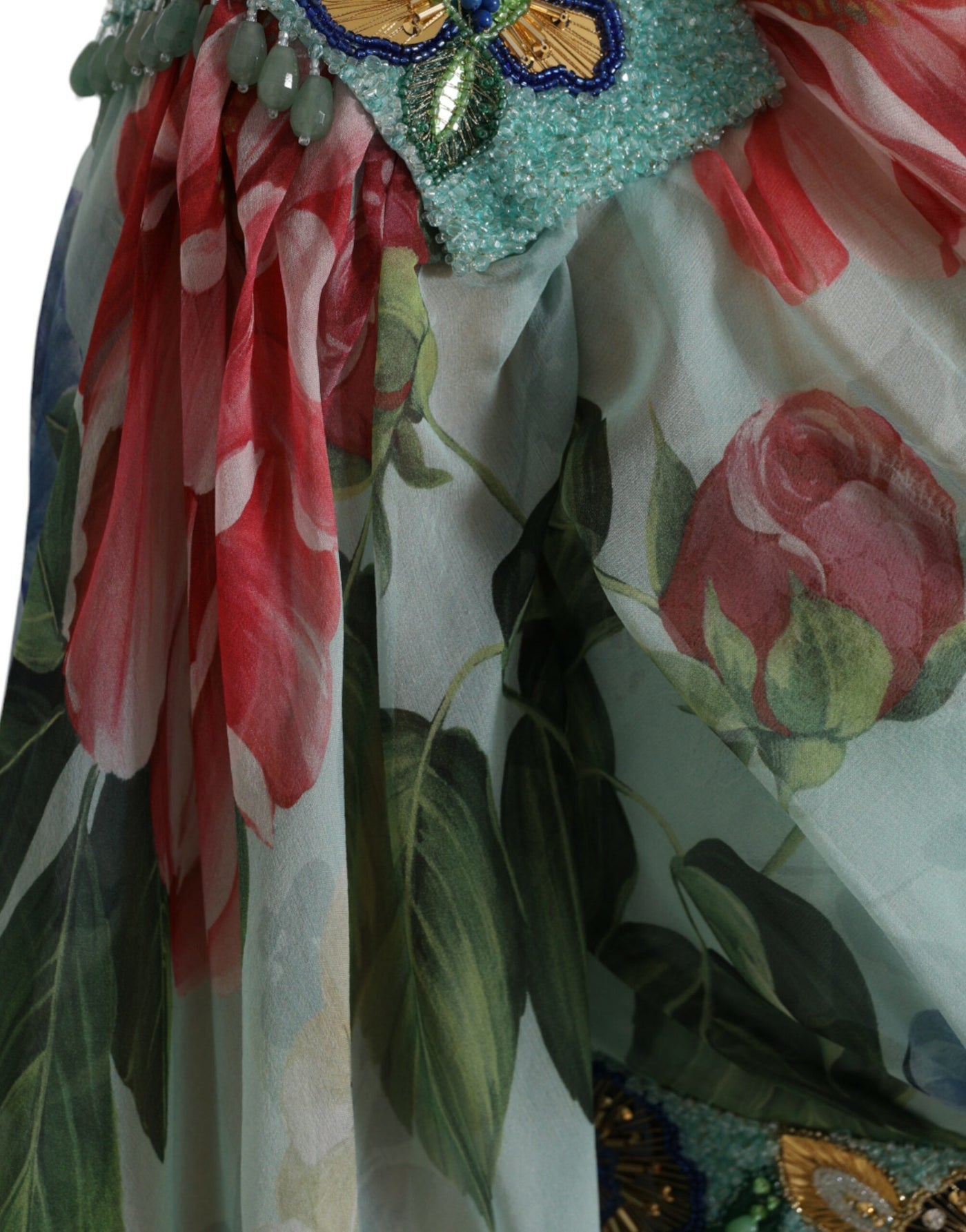 Dolce & Gabbana Blue Floral Print Tiered Long Maxi Dress
