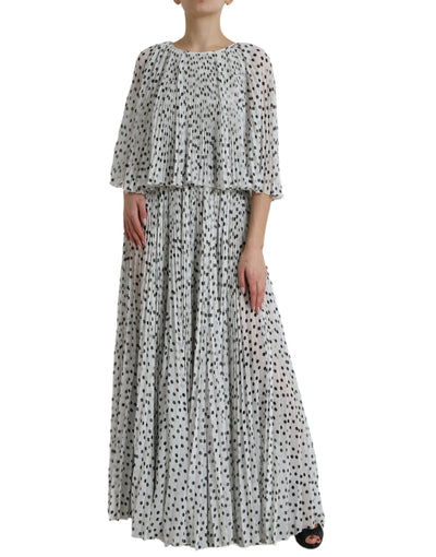 Dolce & Gabbana White Polka Dot A-line Pleated Maxi Dress