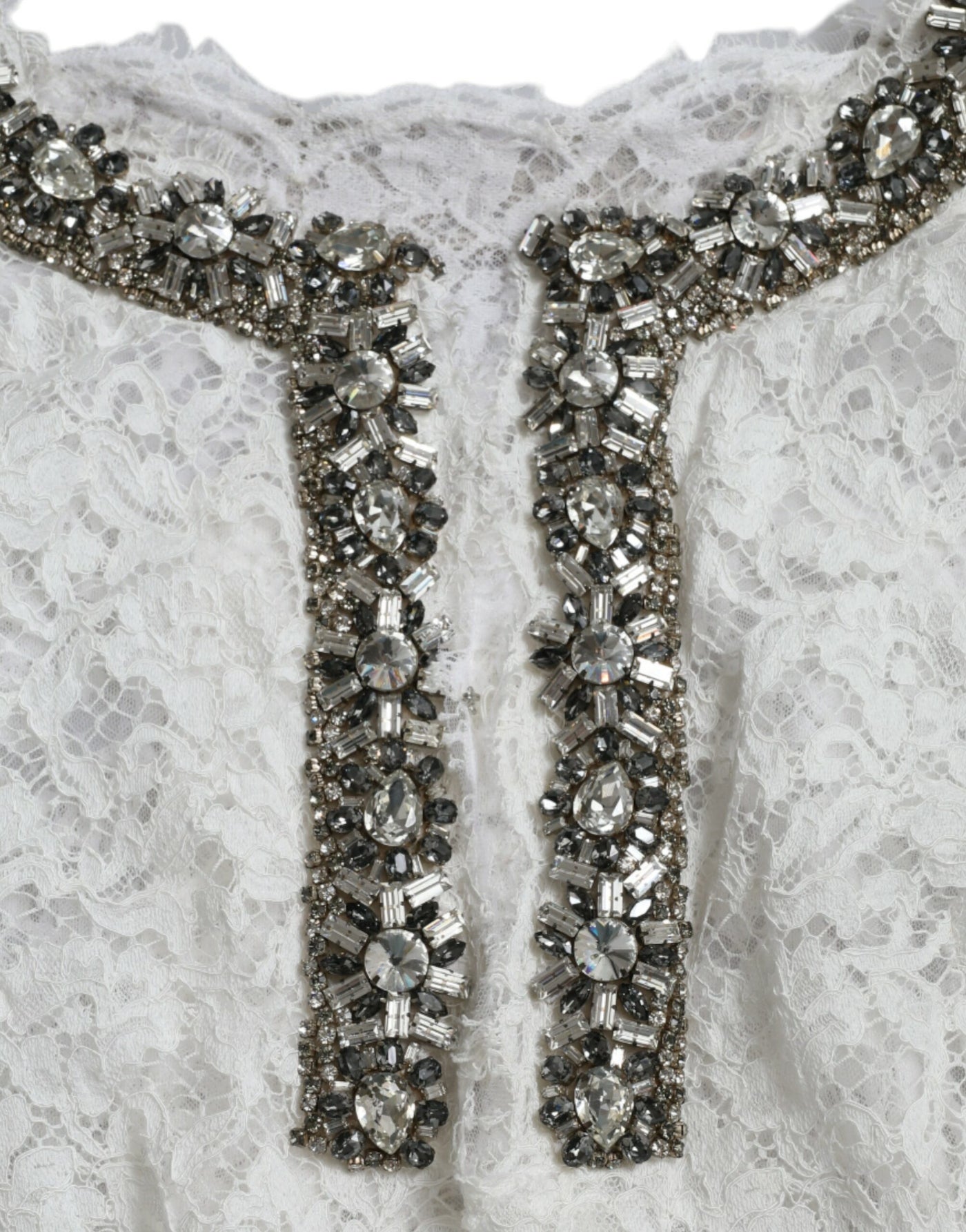 Dolce & Gabbana White Lace Crystal Embellished Shift Dress