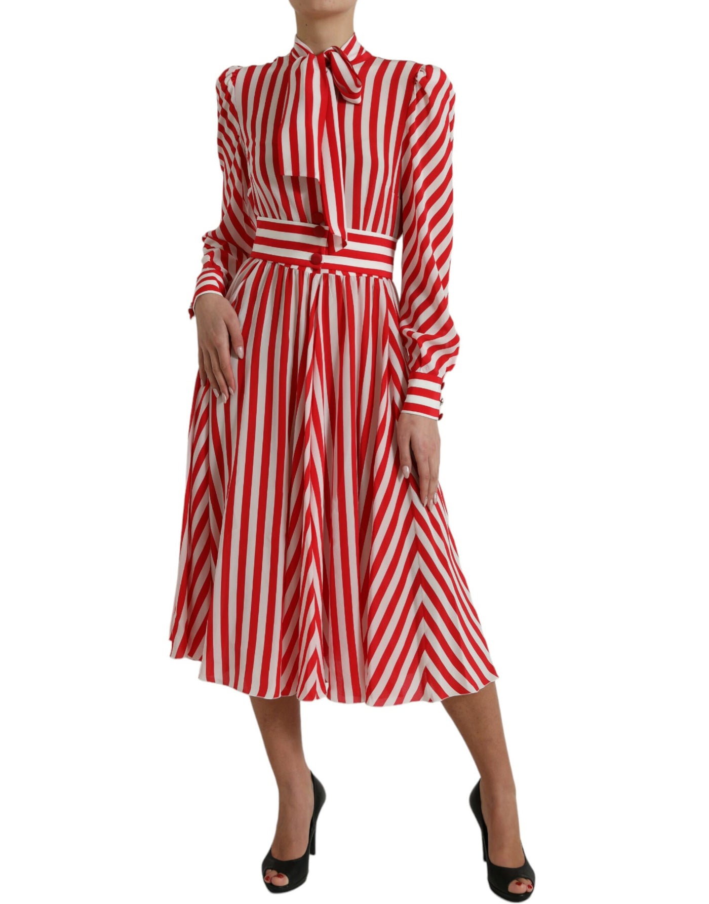 Dolce & Gabbana White Red Silk A-Line Shift Gown Maxi Dress