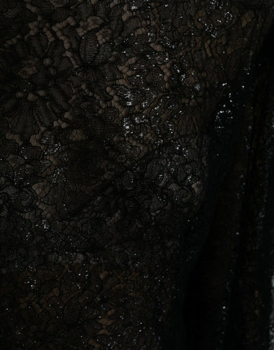 Dolce & Gabbana Black Floral Lace Sheer A-line Midi Dress