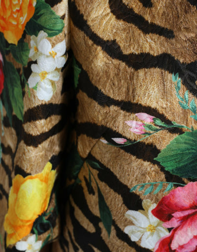 Dolce & Gabbana Multicolor Tiger Floral Print Shift Mini Dress
