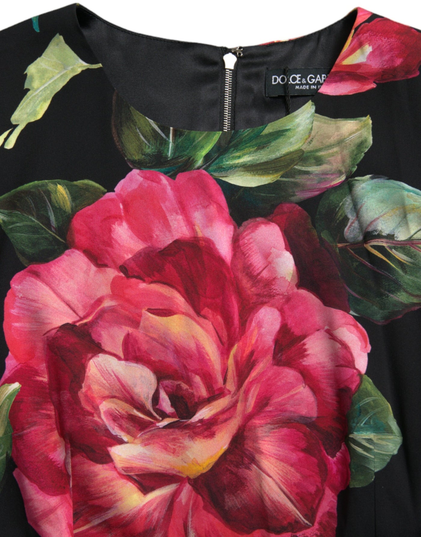 Dolce & Gabbana Black Floral Print Silk Sheath Midi Dress