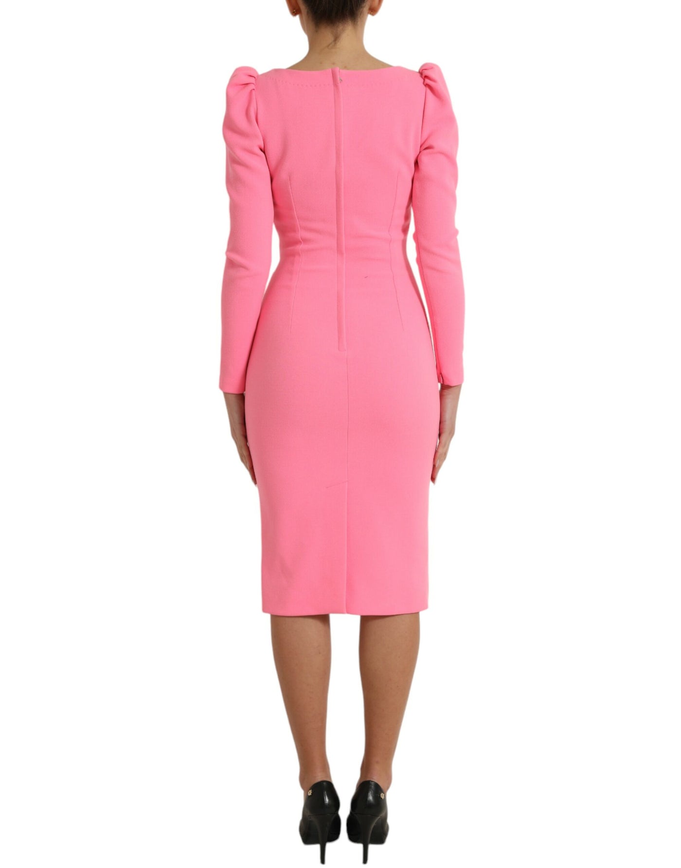Dolce & Gabbana Rose Pink Long Sleeves Bodycon Midi Dress