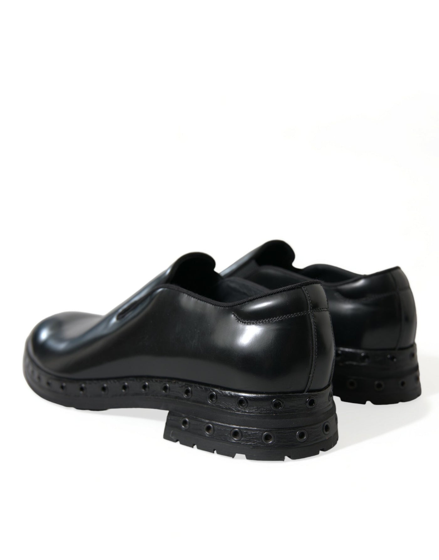 Dolce & Gabbana Black Leather Studded Loafers Dress Shoes