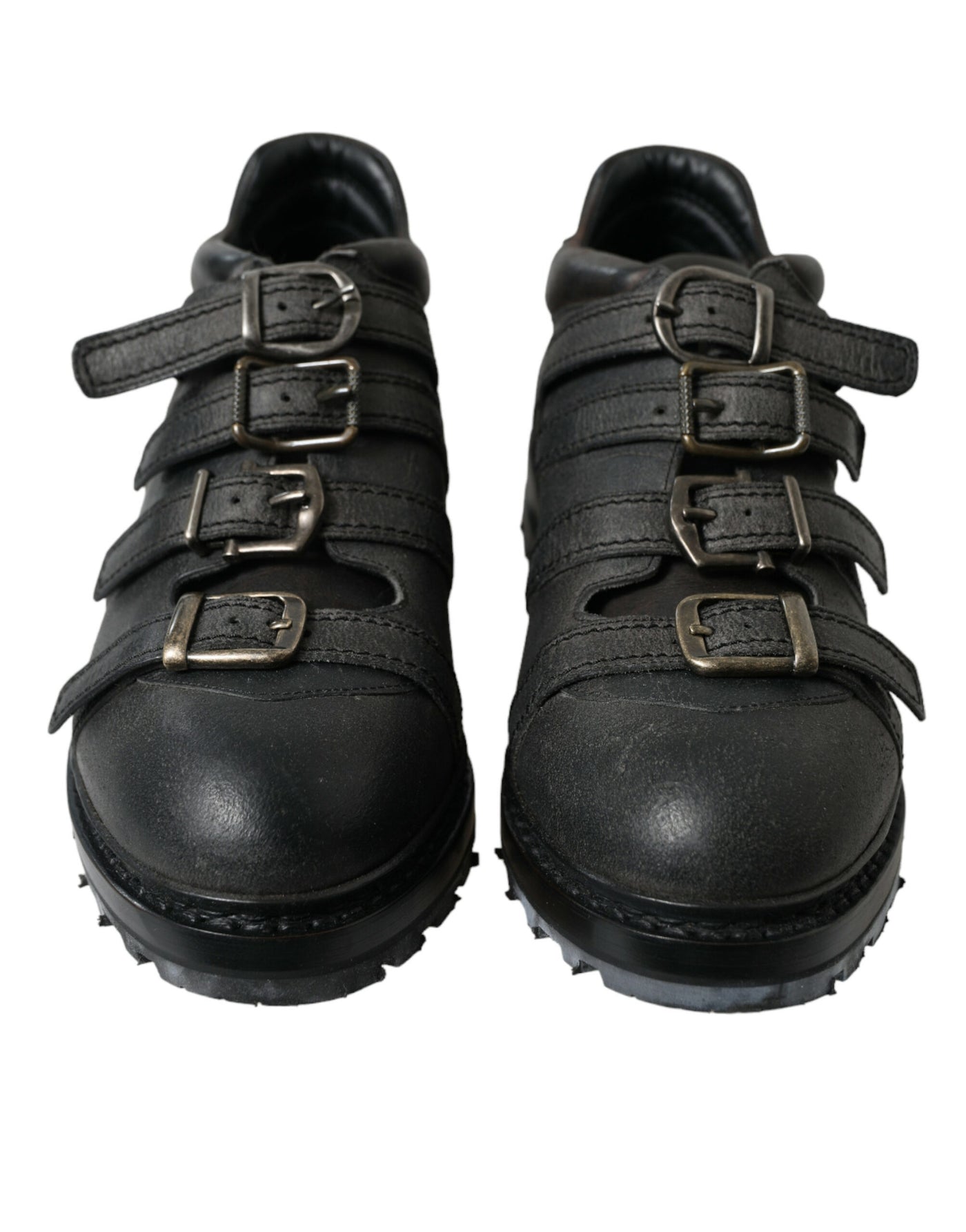 Dolce & Gabbana Black Leather Strap Men Ankle Boots Shoes