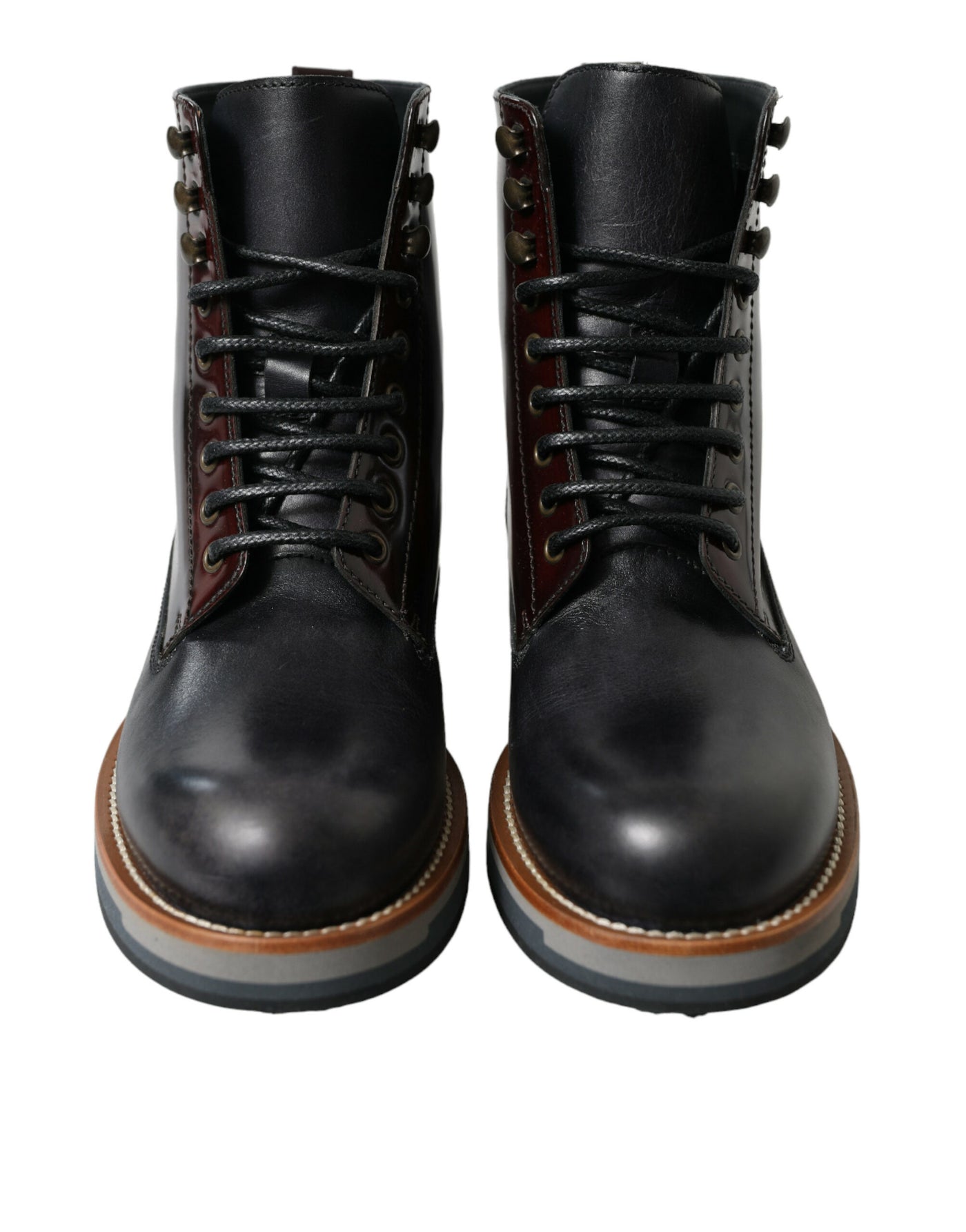 Dolce & Gabbana Black Leather Military Combat Boots Shoes