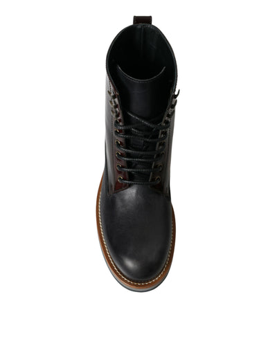 Dolce & Gabbana Black Leather Military Combat Boots Shoes