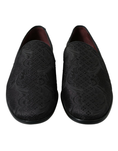 Dolce & Gabbana Black Brocade Men Slip On Loafer Dress Shoes