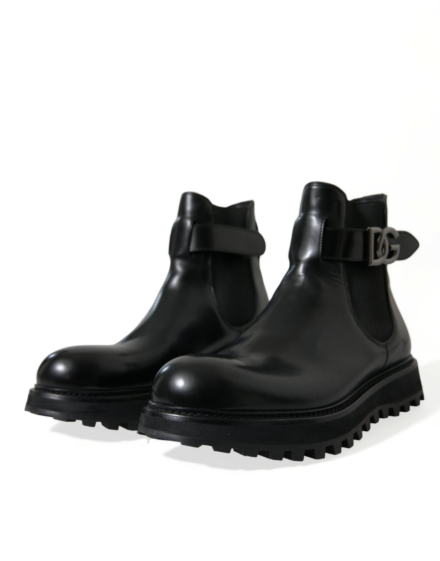Dolce & Gabbana Black Chelsea Belted DG Logo Boots Shoes