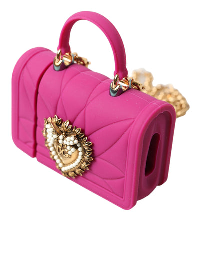 Dolce & Gabbana Pink Silicone Devotion Heart Bag Gold Chain Airpods Case